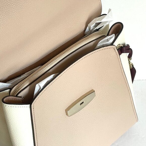 Kate Spade Grace Backpack Medium Beige Leather Pushlock Adjustable Colorblock - Picture 9 of 10